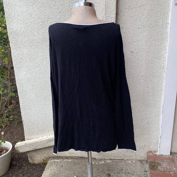 Vince black 100% cotton stretchy scooped neck thin oversized sweater top - Picture 5 of 11